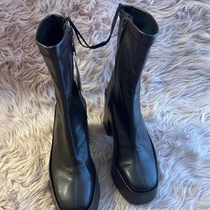 Zara Brown Platform Heeled Ankle Boots